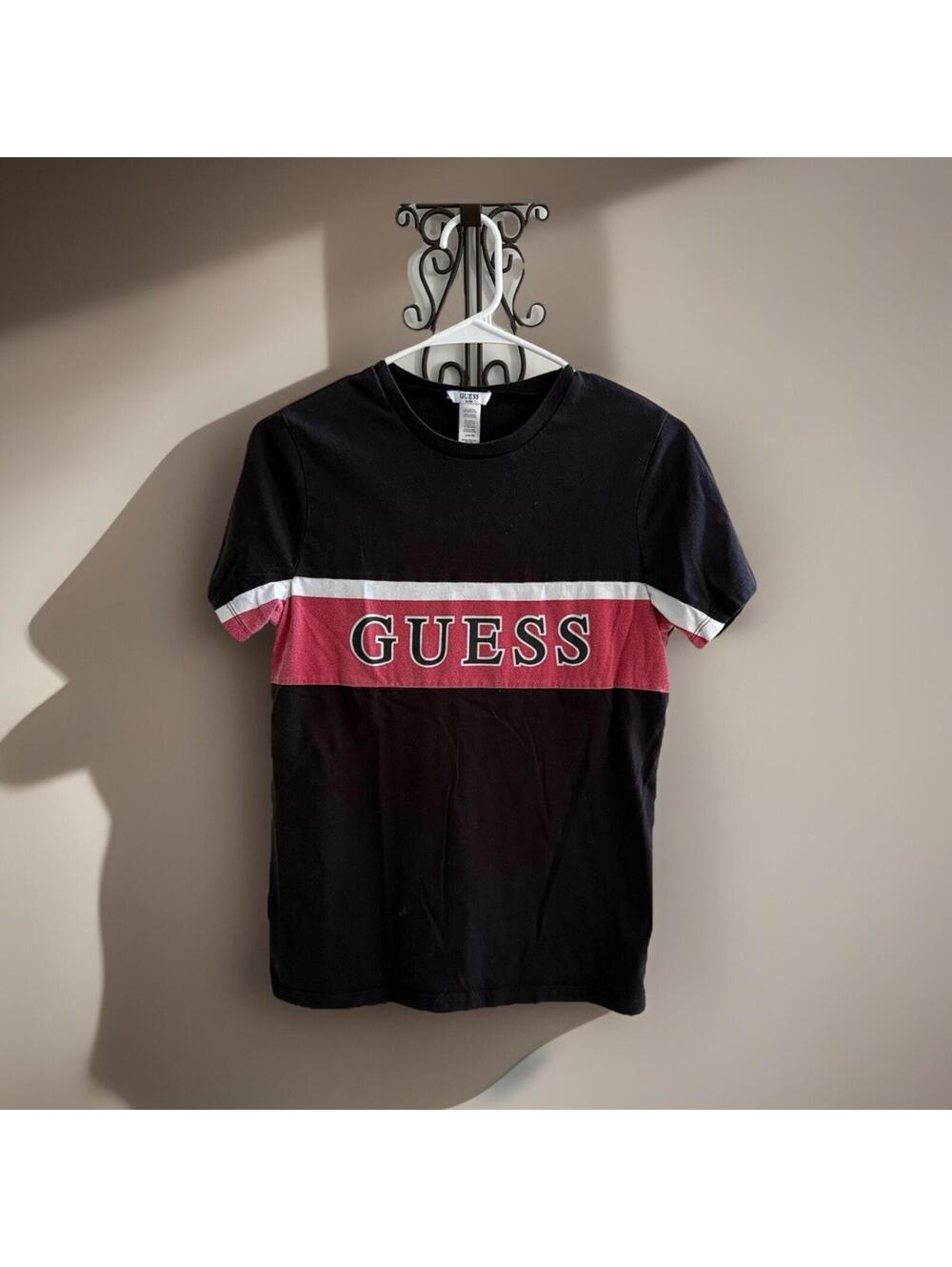 Guess Kids Logo Graphic T Shirt Black Pink Youth Large 16-18 Unisex